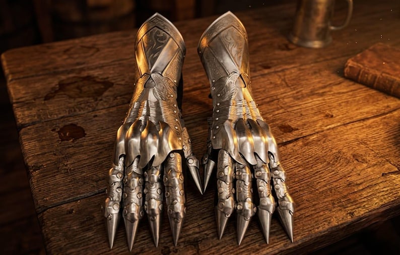 Gothic Dragon Claw Gauntlets – Polished Steel Medieval Armor Gloves for ...