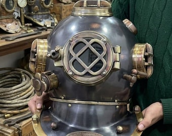 Casco de buceo Mark V de estilo antiguo – Réplica de decoración náutica de latón y acero