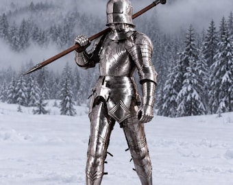 Handcrafted German Gothic Full Knight Armor Suit, 18 Gauge M Steel, Wearable Battle Armour