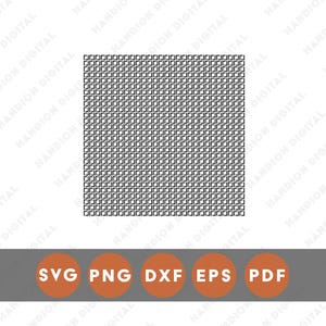 May include: A digital design featuring a square pattern of small, connected squares in black. Below, a gray rectangle displays orange circles with the text "SVG PNG DXF EPS PDF". The design is set against a white background.