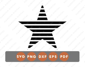 SVG de estrela moderna, arte geométrica estriada, vetor segmentado profissional, DTF, Cricut