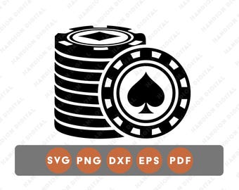 SVG de pilha de fichas de pôquer para Cricut, design de cassino com espadas, arquivo DTF pronto para sublimação.
