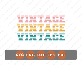 Tipografia retrô vintage empilhada, arquivo SVG para Cricut, PNG para transferência DTF, design para adesivos de vinil