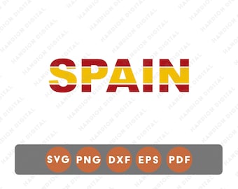 SVG com tipografia da Espanha, gráficos da bandeira espanhola, arte para Cricut DTF DTG