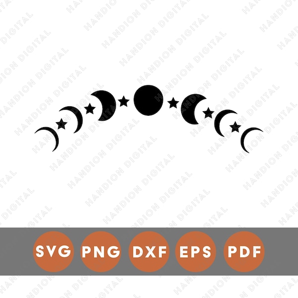 Fasi lunari verticali SVG per Cricut, ciclo lunare celeste, design minimalista, pronto per il taglio