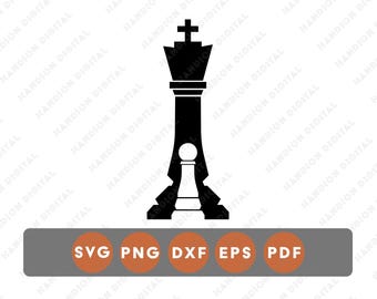 SVG de Rei com Peão em Espaço Negativo, Design de Estratégia de Xadrez, DTF, DTG, Pronto para Corte