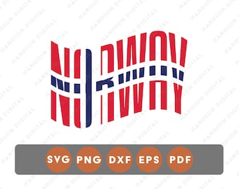 Tipografia da bandeira da Noruega em SVG, gráficos nórdicos ondulados, arte tradicional DTF DTG