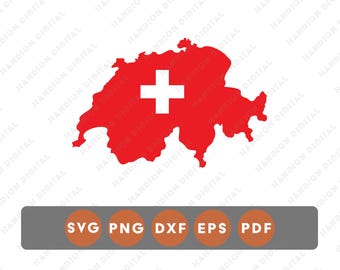 Mapa da Suíça em SVG, Gráficos da Bandeira Suíça, Arte para Cricut DTF DTG