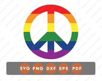 Símbolo da Paz Arco-Íris em SVG, Design de Símbolo do Orgulho, Arte de Amor e Igualdade, DTG, PNG