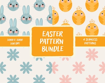 Easter Seamless Pattern Bundle | Chick, Easter Bunny & Spring Daisy Patterns | Digital Download