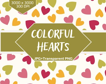 Colorful Hearts Seamless Pattern | Valentine Fabric Design | JPG PNG Instant Download