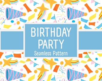 Birthday Seamless Pattern Digital Download | Kids Party Confetti Stars | Fabric Design POD