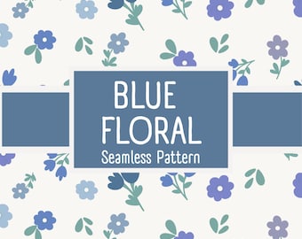 Blue Floral Seamless Pattern Digital Download | Ditsy Flowers Fabric Design POD