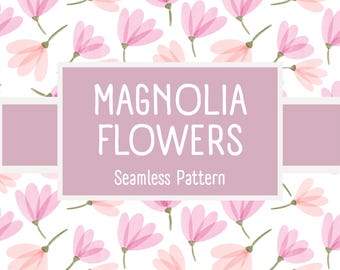 Pink Magnolia Seamless Pattern | Watercolour Floral Fabric | Mother's Day | JPG PNG Digital Download