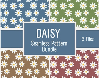 Pacote de Estampas Sem Costura de Margaridas | Design de Tecido Cottagecore em 4 Cores | Download em JPG e PNG