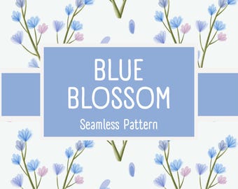 Blue Blossom Seamless Pattern | Wildflower Botanical Fabric | JPG PNG Digital Download