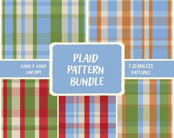 Earthy Plaid Seamless Pattern Bundle | Blue Green Red Tartan Digital Download