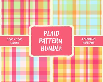Plaid Seamless Pattern Bundle | Colorful Tartan Digital Paper | Spring Checkered Patterns | Digital Download