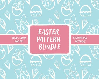 Easter Spring Seamless Pattern Bundle, Blue Floral Digital Paper, Cottagecore Egg Pattern, Instant Download