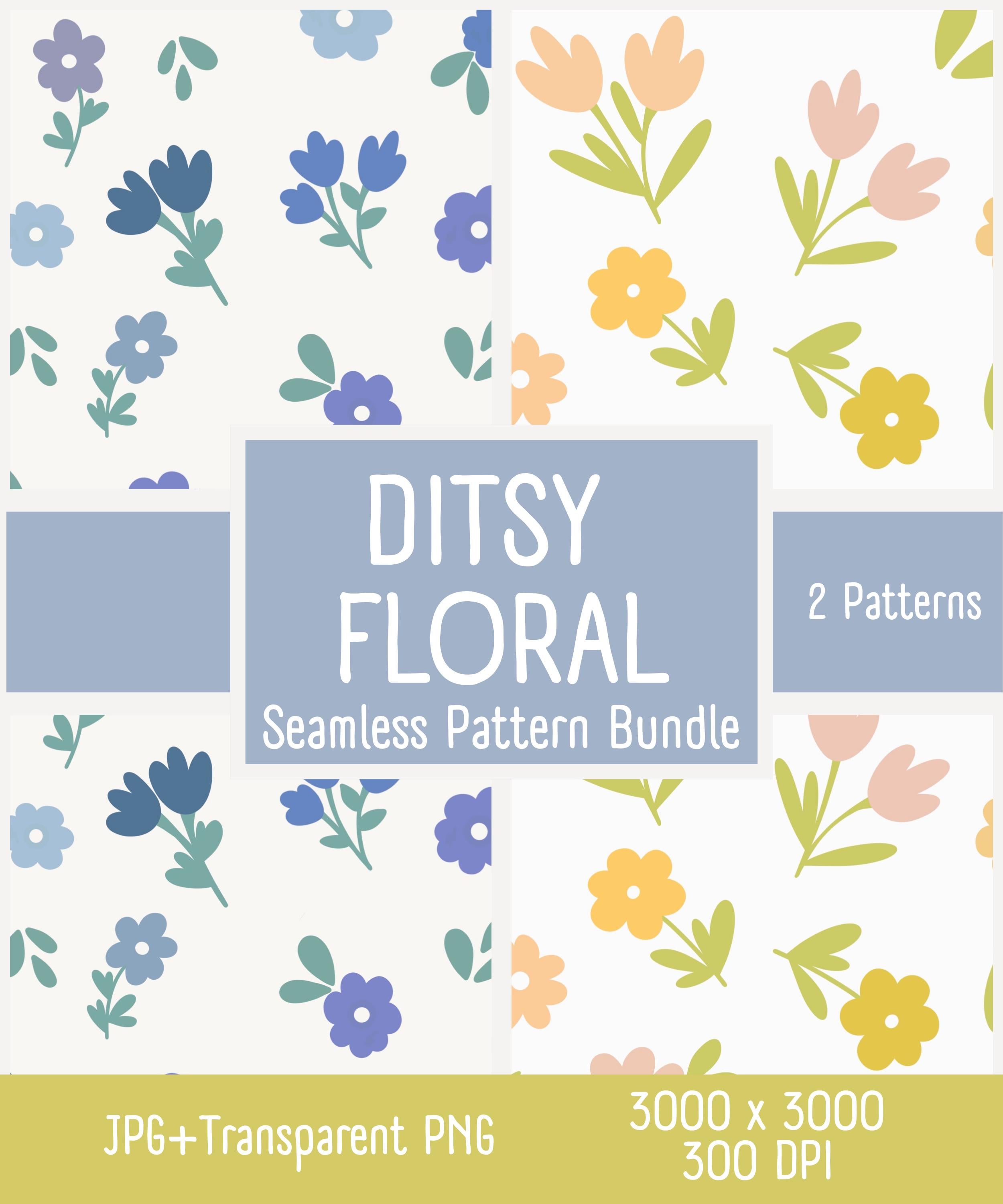 Ditsy Floral Seamless Pattern Bundle | Blue Pink Spring Flowers Fabric ...