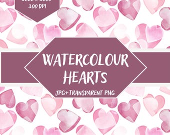 Pink Watercolour Hearts Seamless Pattern | Valentine Wedding Fabric | JPG PNG Digital Download