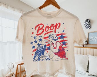 Boop Eagle Comfort Colors® Boxy Tee, Funny Patriotic Vintage Girl Boop Eagle Graphic Crop Top, 4th July Retro America Shirt, Patriotic Gift
