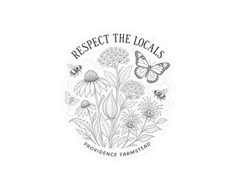 Respect the Locals floral sticker Kiss-Cut Vinyl Decal | bees, butterfly, hand-drawn garden