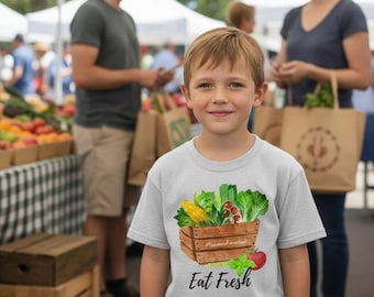 Eat Fresh Produce Basket Kids Tee | Vegetable Garden Shirt | Farmers Market