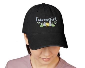 stay magical Denim Hat | Floral embroidered script