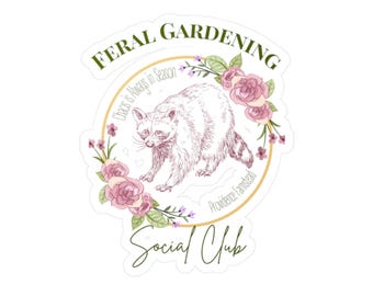 Feral Gardening Raccoon Floral Sticker Kiss-Cut Vinyl Decal | Social Club