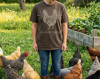 Chicken Mama T-Shirt | Floral Hen Illustration, Farm Family Tee