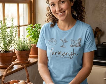 Farmerish script with farm animals T-Shirt | chicken, duck, egg, sourdough, garden, rustic farmhouse