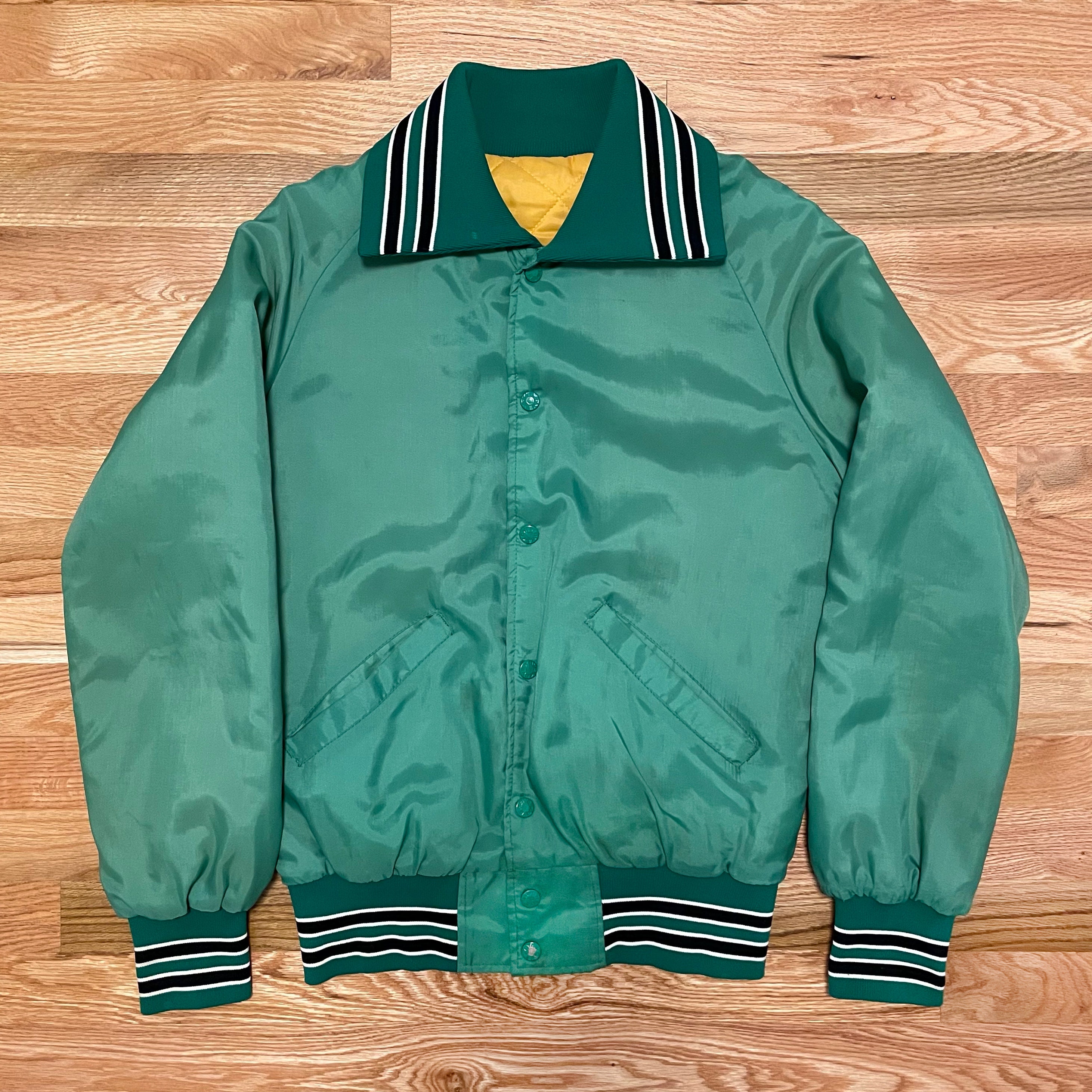 549 Vintage Green Nylon Varsity Jacket Etsy