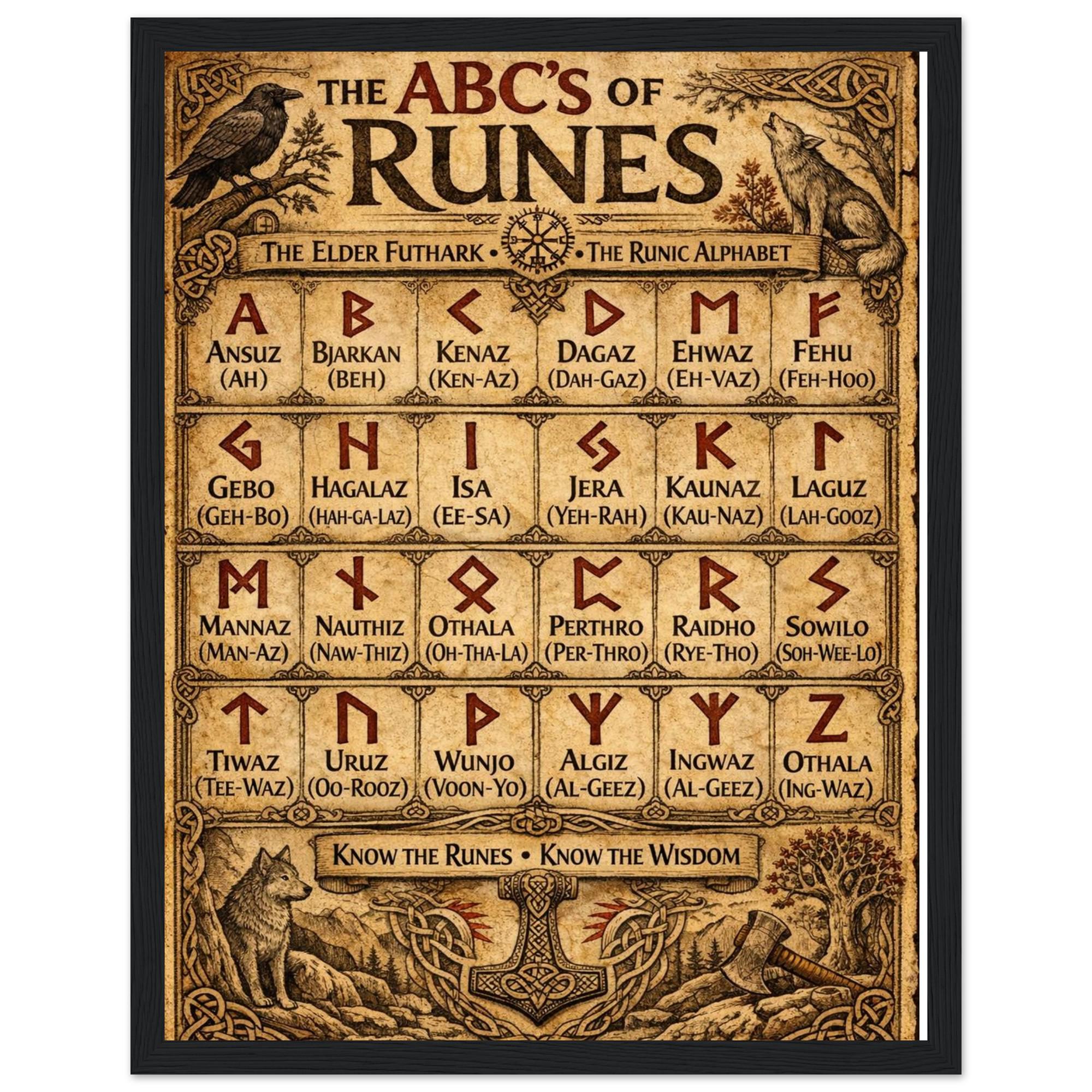 Elder Futhark Rune Alphabet Wall Art | Viking Rune Chart Poster ...