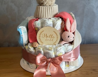 Pastel de pañales para baby shower, set de regalo para bebé hecho a mano, cesta de regalo para recién nacido, pastel de pañales Pampers, regalo único para bebé