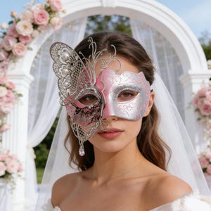 Elegant Pink Lace Cat Mask with Pearl Accents Pink Pearl Mask Masquerade - Etsy main image 4