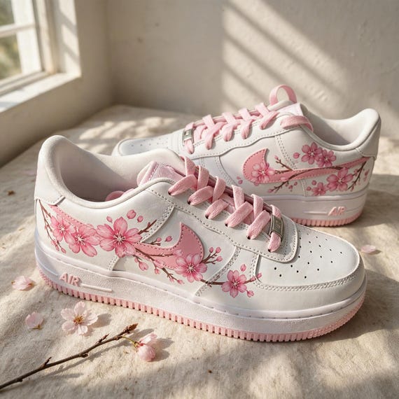 Custom Pink Shoes Air Force 1 ,Hand Painted Cherry Blossom Floral Sneakers Spring Aesthetic Custom Footwear for Daughter Birthday