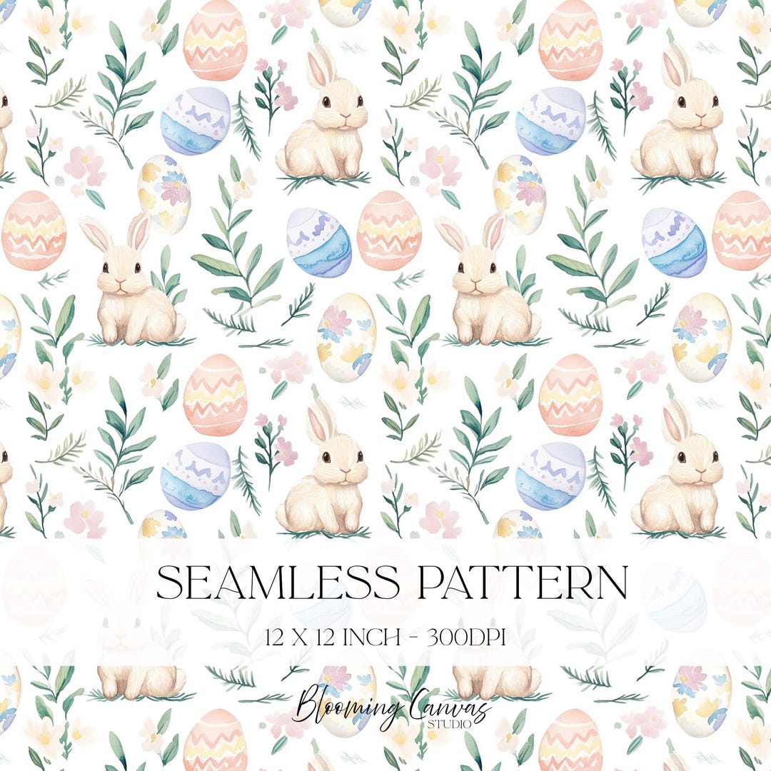 Easter Bunnies Seamless Pattern, Watercolour Decorated Eggs and Spring ...