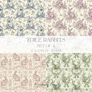 Toile de Jouy, motif sans couture lapin, papier numérique bleu lapin, impression tissu noeud coquette Français vintage, album de scrapbooking et création de journaux