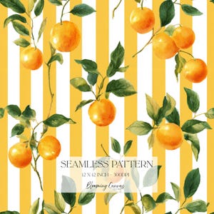 Motif sans couture oranges vifs et rayures, tissu imprimé agrumes, motif répété de fruits d'été, papier numérique preppy, papier peint tropical
