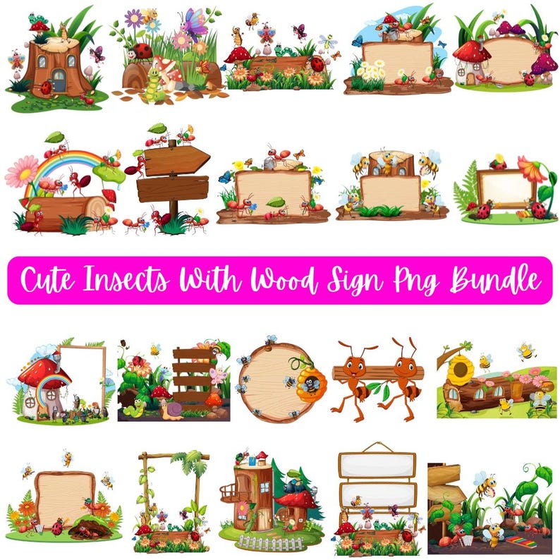 Insects Wood Sign PNG, Kids Room Decor, Rustic Farmhouse Sublimation ...
