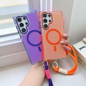 Laser Farbverlauf Magnet Handyhülle Lanyard für Samsung S25-S21 Ultra Plus Edge stoßfeste Abdeckung