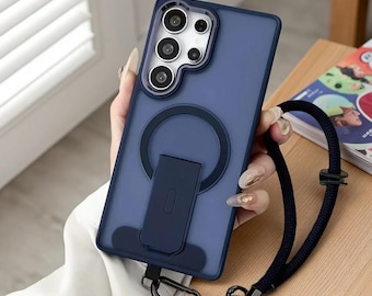 Funda magnética con carga inalámbrica y cordón para teléfono Samsung Galaxy S26 S25 S24 Ultra resistente a los golpes