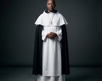 Hábito de fraile dominico, túnica monástica católica, conjunto completo, vestimenta