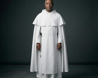 Vestimenta dominicana para hombres, túnica monástica católica completa, vestimenta de fraile.