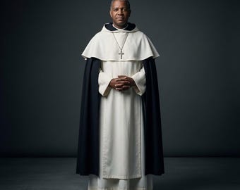 Hábito de fraile dominico, túnica monástica católica, conjunto completo, vestimenta