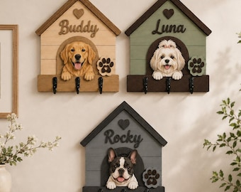 Llavero personalizado para perros, letrero con el nombre del perro personalizado, soporte de madera para la correa de la mascota, llavero 3D para perros, decoración de pared para perros, regalo para amantes de los perros, regalo para mamás perrunas