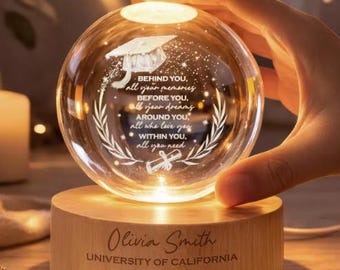 Lampada notturna a forma di sfera di cristallo per la laurea, regalo di laurea personalizzato, classe 2026, regalo per studenti dell'ultimo anno 2026, regalo di laurea per lei (scuola superiore, università).