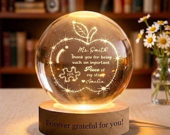 Personalized Crystal Ball Night Light, Teacher Appreciation Gifts, Thank You Gift, End Of Year Teacher Gifts, Gifts for Mentor, B2S Gifts