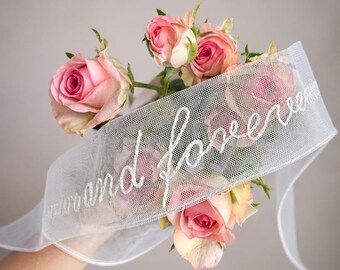 Personalized Tulle Bouquet Ribbon, Wedding Bouquet Decor, Bridal Accessories